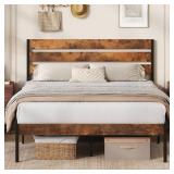 $85 WLIVE Full Size Bed Frame with Headboard, Metal, Rustic Brown
