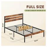 $85 WLIVE Full Size Bed Frame with Headboard, Metal, Rustic Brown