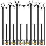 $69 6 Pack 10 ft String Light Poles, Adjustable Stand with Hooks