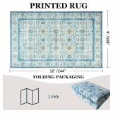 $76 Zentavio 8x10 Washable Area Rug, Vintage Non-Slip Floral Blue