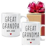 Great Grandparents EST 2026 Mugs Set, EST 2026 New Grandparents Gift, Pregnancy Announcement Pregnancy Reveal Mug, First Time Grandparents Gift (white) - Retail: $22