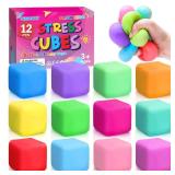 12 Pack Slow Rising Stress Cube, Dough Stress Balls Squishy Fidget Toys for Anxiety Relief, Soft Fidget Cube, Pull Stretch Squishy Toys for Classroom Prize, Party Favors for Kids Adults - Retail: $13