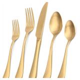 SHARECOOK Satin Finish 40-Piece Stainless Steel Flatware Set, Matte Gold Silverware, Dishwasher Safe - Retail: $46