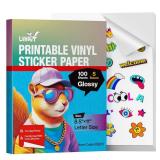 Premium Printable Vinyl Sticker Paper for Inkjet Printer Cricut, included 100 Sheets Glossy and 5 Sheets Transparent Label Waterproof Adhesive Dries Quickly Tear-Resistant, Removable - Retail: $14