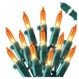 Orange Thanksgiving Mini Lights, 2Pack 13Feet 50Count Autumn Fall String Lights, Connectable 120V Plug in for Outdoor Indoor Garden Party Halloween Christmas Xmas Tree Lights Yellow Decor - Retail: $1