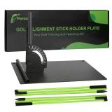 Golf Alignment Stick Holder with Adjustable Angle Plate, No Stab Ground Portable Golf Training Aid, Swing Plane Trainer to Fix Slices & Straighten Putts