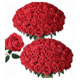 50 PCS Red Roses Artificial Flowers, Fake Red Rose Bouquet, Artificial Silk Red Roses with Stems for DIY Wedding Flowers Decoration, Valentines Day Mothers Day, Bridal Bouquet Roses - Retail: $29