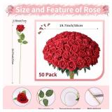50 PCS Red Roses Artificial Flowers, Fake Red Rose Bouquet, Artificial Silk Red Roses with Stems for DIY Wedding Flowers Decoration, Valentines Day Mothers Day, Bridal Bouquet Roses - Retail: $29