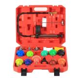 18PCS Radiator Pump Pressure Tester Kit, Pressure Leak Tester Tool Kit for Automotive Cooling System Water Tank Leakage Detection - Retail: $38