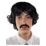 Vote Pedro Wig | Black Wig + Fake Mustache | 70s Shag Beatles Sonny Halloween Costume | Pablo Compatible - Retail: $22