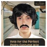 Vote Pedro Wig | Black Wig + Fake Mustache | 70s Shag Beatles Sonny Halloween Costume | Pablo Compatible - Retail: $22