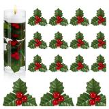 50 Pcs Christmas Holly Berries for Crafts Faux Berries Flowers and Holly Leaves Christmas Wreath Fillers for Vase Fillers Floating Candle Table Centerpiece (Red) - Retail: $17