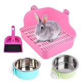 Rabbit Litter Box for Cage Bunny Corner Bedding Box Small Animal Litter Pan Hanging Pet Bowls Cage Potty Trainer Pet Toilet for Rabbit Bunny Guinea Pigs (Pink) - Retail: $21
