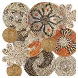 11 Pcs Boho Hanging Wall Basket Decor Handmade Woven Basket Wall Decorative Boho Wicker Baskets Placemats Round Farmhouse Bulrush Art for Rustic Home Decorations Christmas Gift(Cute) - Retail: $47