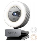 GUSGU G910 2K Quad HD Webcam for PC, with Microphone & Light & Privacy Cover, Web Camera for Desktop Computer/Laptop/MacBook, USB Streaming Camera - Retail: $48