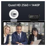 GUSGU G910 2K Quad HD Webcam for PC, with Microphone & Light & Privacy Cover, Web Camera for Desktop Computer/Laptop/MacBook, USB Streaming Camera - Retail: $48
