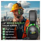 2025 AM/FM Radio Ear Protection Headphones with Backlit Digital Display, 120H Working Time, Rechargeable Hearing Protector, 30dB Noise Reduction Safety Earmuffs for Mowing, Construction, Work, Green -