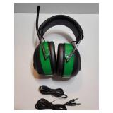 2025 AM/FM Radio Ear Protection Headphones with Backlit Digital Display, 120H Working Time, Rechargeable Hearing Protector, 30dB Noise Reduction Safety Earmuffs for Mowing, Construction, Work, Green -