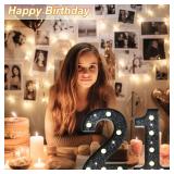 8.8 Decorative LED Light Up Numbers, Glitter Marquee Numbers Lights for 21st Birthday Decorations, Shiny Lighted Number Sign for Birthday Party Wedding Anniversary Home Decor, Glitter Black 21"