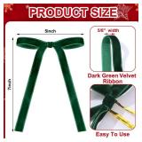 Dark Green 24 Pcs Velvet Bows Christmas Tree Ornaments Valentines Day Bows Decoration for Garland Home Coquette Wedding Decor (5 x 7 Inch,Width of 5/8) - Retail: $10"