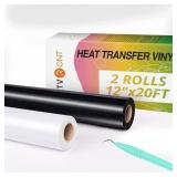 Heat Transfer Vinyl Black & White HTV Vinyl Rolls -12 x 20ft HTV for Shirts, Black Iron on Vinyl for All Cutting Machines - Easy to Cut & Weed for Heat Transfer Design (Black&White) - Retail: $31