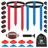 Flag Football Set, 14 Player Adjustable Flag Football Belts, 42 Flags, 8 Practice Cones, Size 3 Football, Pump and Bag, Perfect for Youth, Adults and Children to Capture The Flag - Retail: $36