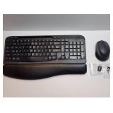 Wireless Keyboard and Mouse Combo, Wave Keys Full-Sized Ergonomic Keyboard with Cushioned Plam Rest, Phone Holder, Comfortable Natural Typing, 2.4G Cordless Set for Computer, Laptop, PC, Mac, Windows 