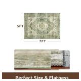 AMOAMI-Area Rug 5X7 Rugs for Living Room-Vintage Soft Green Rugs for Bedroom-Non Slip Carpet-Machine Washable Rug for Dining Room Living Room Bedroom Office Under Table - Retail: $70