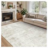 Art&Tuft Washable Rug, Anti-Slip Backing Abstract Area Rugs, Stain Resistant Rugs for Living Room, Foldable Machine Washable Area Rug(Beige, 8