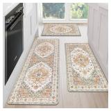 MJIAHOMDEC Cushioned Kitchen Rug Sets 3 Piece Anti Fatigue Kitchen Mats for Floor Non Slip Waterproof Kitchen Rugs and Mats Comfort Standing Mat Runner for Home Office,Sink,Laundry - Retail: $40
