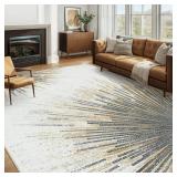 Lahome Modern Washable Area Rugs 8x10 - Ultra-Thin Non-Slip Soft Velvet Abstract Living Room Rug Starburst Floor Rugs, Abstract Print Washable Rug for Dining Room Table Office (Gold/Gray, 8