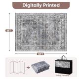 Rugcomf 8x10 Rug Washable Boho Soft Large Area Rug Non-Slip Faux Wool Vintage Rug for Living Room, Farmhouse, Dining Room, Indoor, Kids Playroom (Grey) - Retail: $90