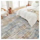 UERMEI 9x12 Area Rug for Living Room: Washable Large Neutral Abstract Carpet Modern Soft Low Pile Non-Slip for Bedroom Dining Room Home Office Nursery Kids Pets Friendly Indoor Floor Decor Blue Brown 