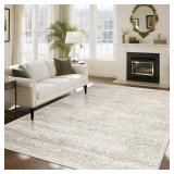 8x10 Area Rugs for Living Room,Ultra Soft Faux Wool Retro Rugs for Bedroom,Dining Room,Non Slip&Non-Shedding Low Pile Vintage Print Rug Indoor Large Carpets for Home Office Decor grey & ivory - Retail