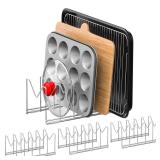 3 Pack Pot Lid Organizer for Cabinet, Stainless Steel Pot Lid Holder with Anti-slip Silicone Mat, Lid Rack for Pans Pots, Bakeware, Plates, Cookie Sheets, Trays, Cutting Boards, Silver - Retail: $18