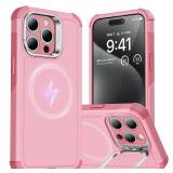 ESR for iPhone 15 Pro Max Case with Stand, 23 ft Military-Grade Drop Protection, Heavy Duty Magnetic Phone Case, Compatible with MagSafe Accessories, Cyber Series, Pink - Retail: $22
