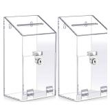 2 Pcs Acrylic Donation Box 10.2 x 5.6" x 4" Suggestion Box with Lock and Slot Wall Mount Safe Key Drop Ballot Clear Fundraising for Home Office Vote - Retail: $36"