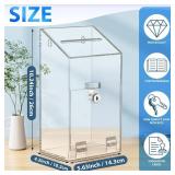 2 Pcs Acrylic Donation Box 10.2 x 5.6" x 4" Suggestion Box with Lock and Slot Wall Mount Safe Key Drop Ballot Clear Fundraising for Home Office Vote - Retail: $36"