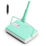 X-Large Carpet Sweeper - Quiet Manual Sweeper for Carpets & Rugs | 1 Extra Refill Roller Brush | Non-Electric, Hand Push, Quietly Cleans Debris and Messes, Restaurant Roller Broom (Mint) VISIBLE USE. 