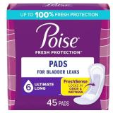 Poise Incontinence Pads & Postpartum Incontinence Pads, 6 Drop Ultimate Absorbency, Long Length, 45 Count, Packaging May Vary - Retail: $27