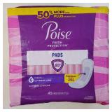 Poise Incontinence Pads & Postpartum Incontinence Pads, 6 Drop Ultimate Absorbency, Long Length, 45 Count, Packaging May Vary - Retail: $27