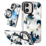 Case for iPhone 17 Case Compatible with Magsafe Ring Holder Stand - for Women Blue Flower Design TPU Phone Cover for Girls Girly Funny Fashion - Retail: $19