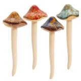 Ceramic Outdoor Mushrooms Plant Stakes - 5 in, Assorted Brown, Red, Orange & Green, 4-Pack - Set of Garden Mushrooms for Planter Pots & Indoor & Outdoor Garden Decor - Retail: $19