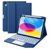 iPad 11th 10th Generation Case with Keyboard, Folio Cover with Pencil Holder, Multi-Touch Trackpad, 7 Color Backlit, Detachable Keyboard for iPad (A16) 11th/10th Gen (Navy Blue)