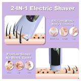 2-in-1 Electric Shaver and Bikini Trimmer for Women, IPX7 Waterproof, Portable Rechargeable Hair Remover with LED Display for Bikini Line, Face, and Underarm - Retail: $18