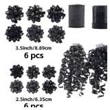 16 Pcs Gift Bows, Bows for Gift Wrapping and Presents,2 Crimped Curling Ribbons,2 Curly Bows, Christmas Bows, for Parties, Birthdays, Weddings. (Black, 3.5in+2.5in) - Retail: $17
