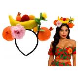 Novelties Tropical Fruit Banana Headband Colorful Luau Hair Accessory Plush Oranges Flowers Berries Carmen Miranda Costume Party Wear for Festivals Tiki Beach Safari Themes - Retail: $20