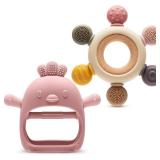 2 Packs Baby Teething Toy for 3-6 6-12 Months, Teether Mitten & Silicone Rudder with Wooden Ring, Food Grade Silicone, BPA-Free, Baby Chew Toys for Sucking Needs - Retail: $13