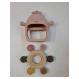 2 Packs Baby Teething Toy for 3-6 6-12 Months, Teether Mitten & Silicone Rudder with Wooden Ring, Food Grade Silicone, BPA-Free, Baby Chew Toys for Sucking Needs - Retail: $13