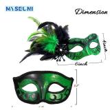 2024 New Green Masquerade Mask with Feathers - Couple Masquerade Mask for Women & Mens Costume Mask for Halloween Carnivals Cosplay Party Ball Prom - Retail: $23